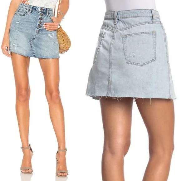 NWT Free People Distressed Button Fly Denim Skirt OB789272 - JJ0367 - Picture 8 of 11